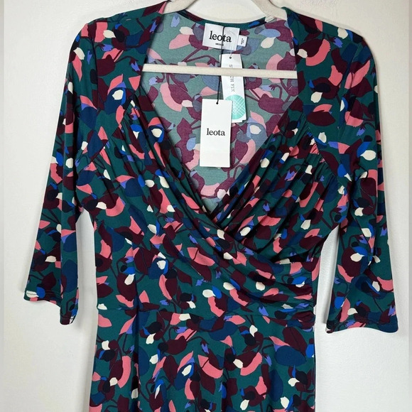 Leota “Noleena” Faux Wrap Style Abstract Print A-Line Dress Women’s Size Medium - Picture 3 of 7